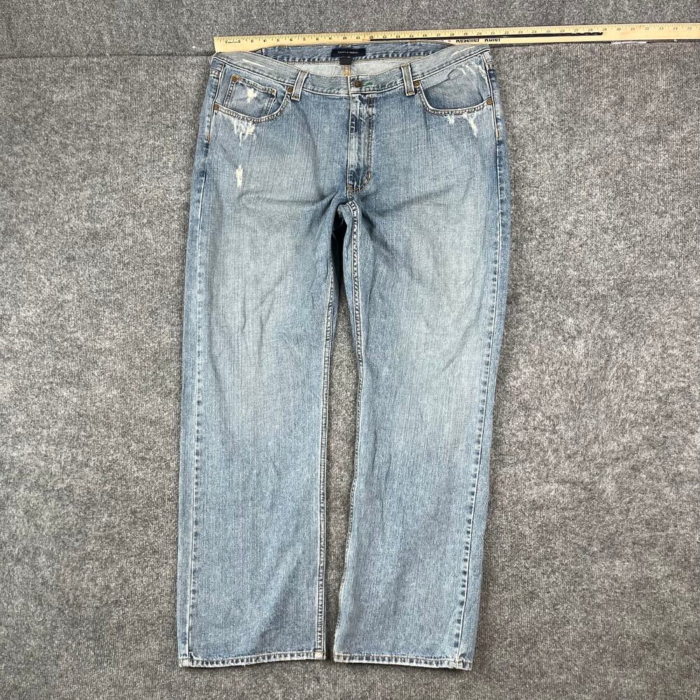 Tommy Hilfiger Jeans Mens Size 40x32 Light Wash Straight Leg Distressed Denim
